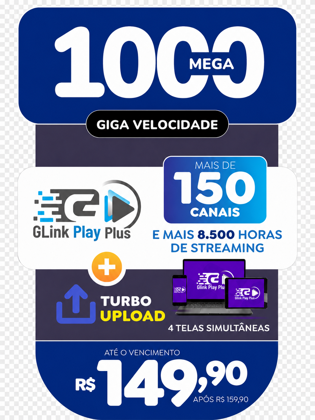 Plano Giga 1000 Mega na fibra
